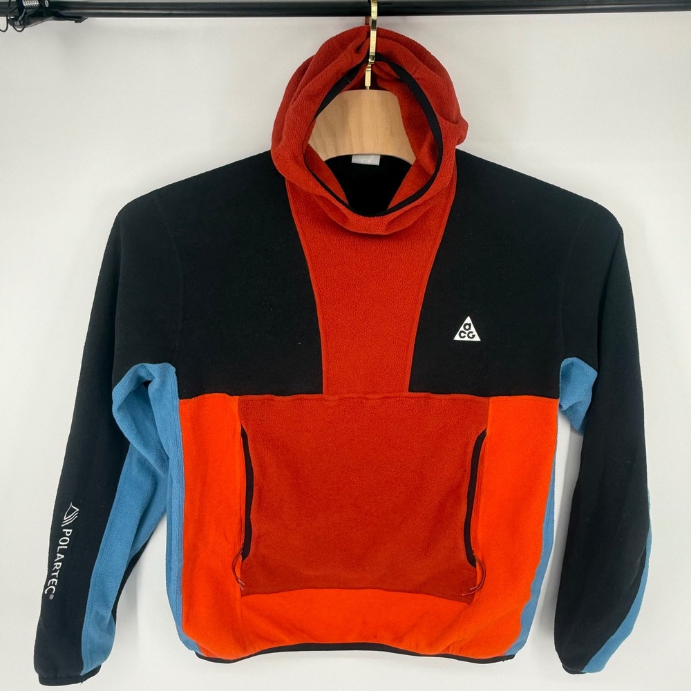 Nike ACG Polartec Therma-FIT Fleece Hoodie Colorblock Red Black Blue Mens Medium